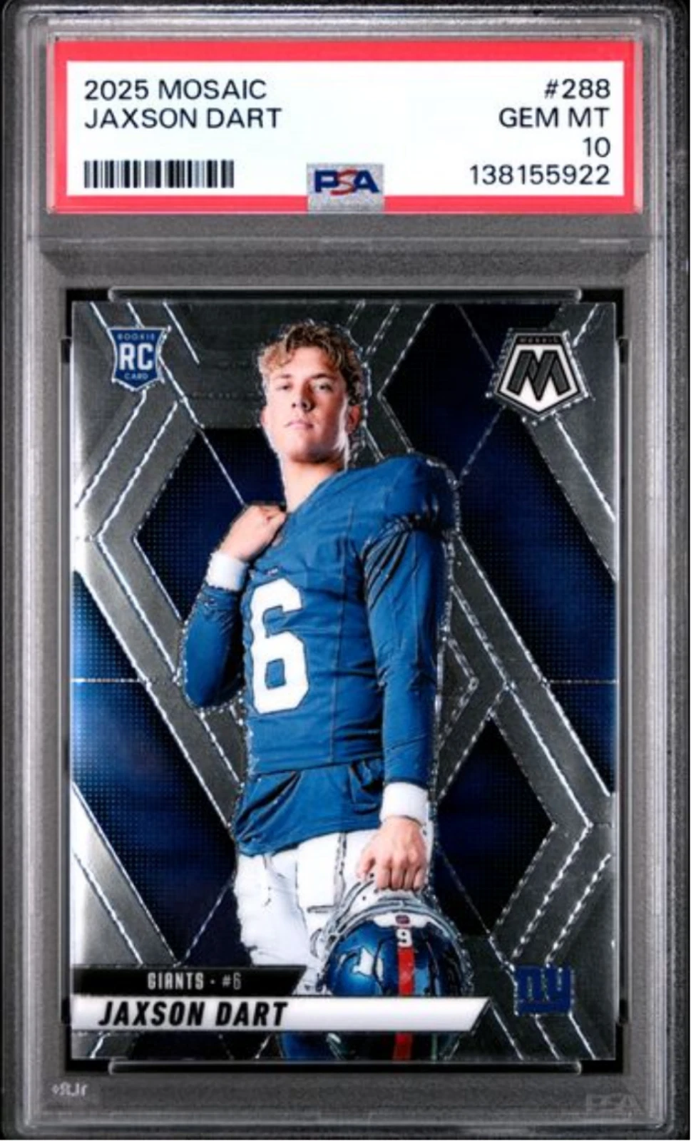 Graded 2025 Panini Mosaic Jaxson Dart #288 Rookie RC Card PSA 10 Gem Mint