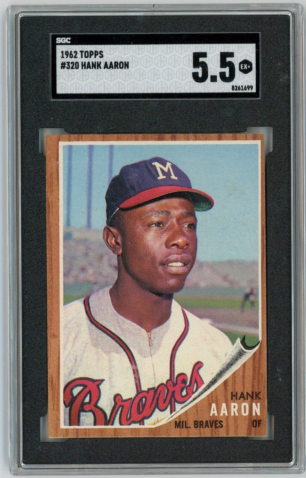 Graded 1962 Topps Hank Aaron #320 Baseball Card SGC 5.5 Excellent+