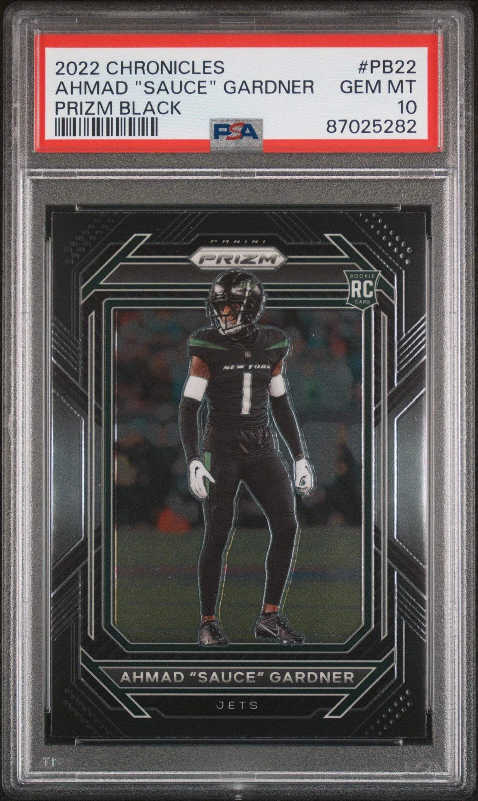 Graded 2022 Chronicles Ahmad Gardner #PB22 Prizm Black RC Football Card PSA 10