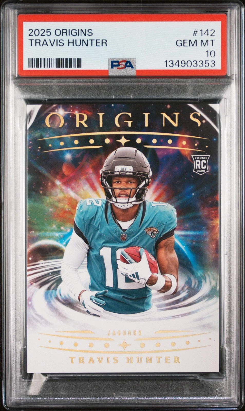Graded 2025 Panini Origins Travis Hunter #142 Rookie RC Football Card PSA 10