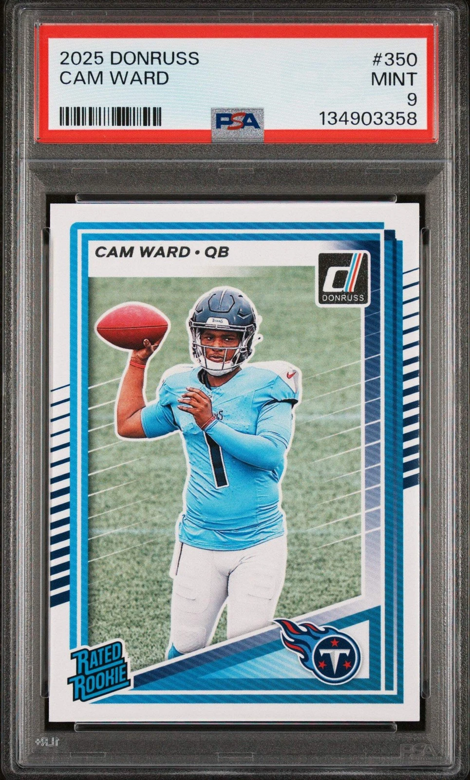 Graded 2025 Panini Donruss Cam Ward #350 Rookie RC Football Card PSA 9 Mint