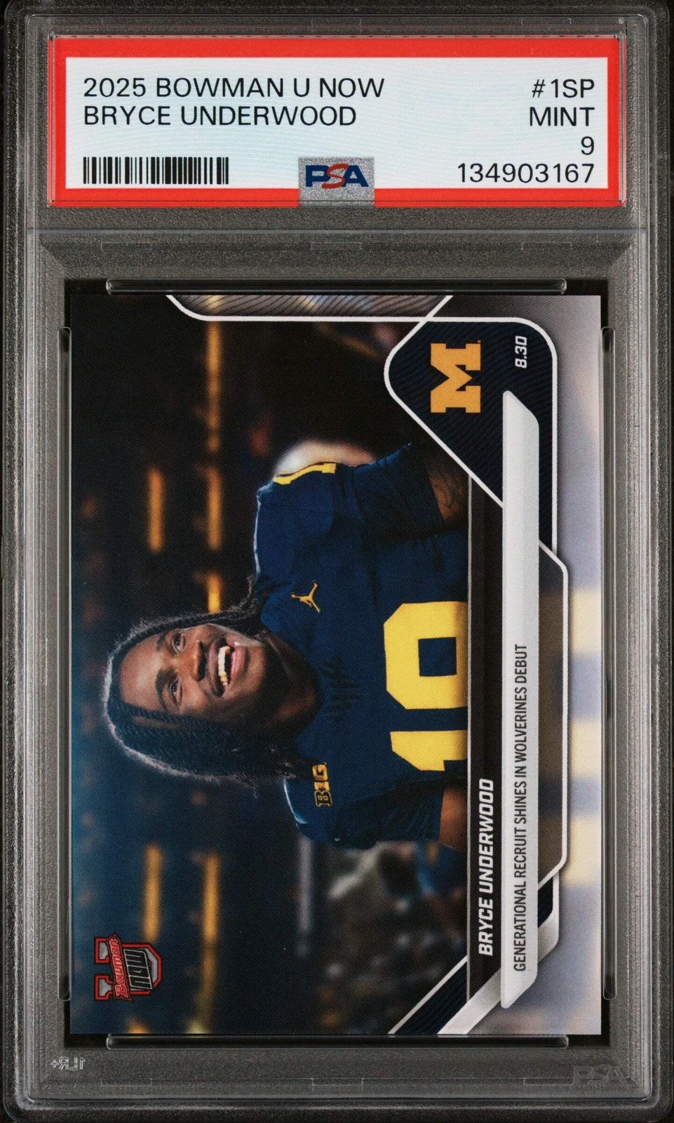 Graded 2025 Bowman U Now Bryce Underwood #1SP Rookie RC Football Card PSA 9