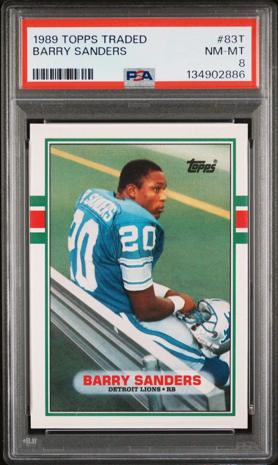 Graded 1989 Topps Traded Barry Sanders #83T Rookie Football Card PSA 8 Near Mint