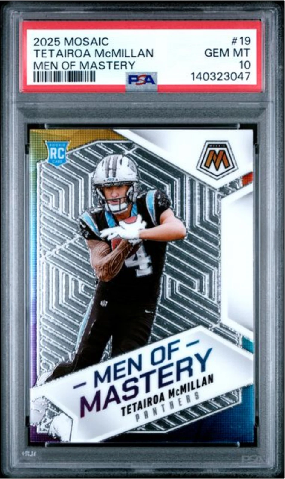 Graded 2025 Panini Mosaic Tetairoa McMillan #19 Mastery Rookie RC Card PSA 10
