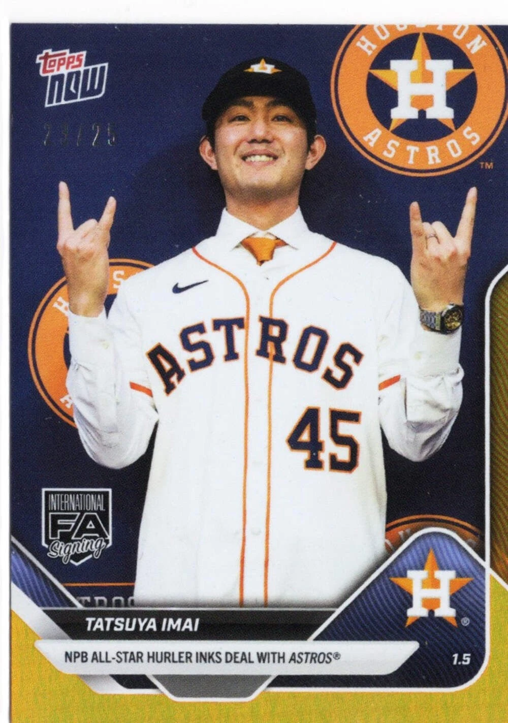 2025 Topps Now Tatsuya Imai #OS12 Orange Foil /25 Houston Astros Rookie RC Card