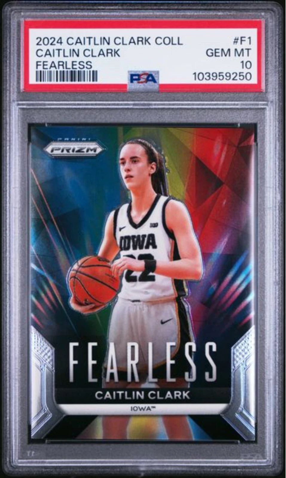 Graded 2024 Panini Caitlin Clark Collection #F1 Fearless Rookie Card PSA 10 Mint