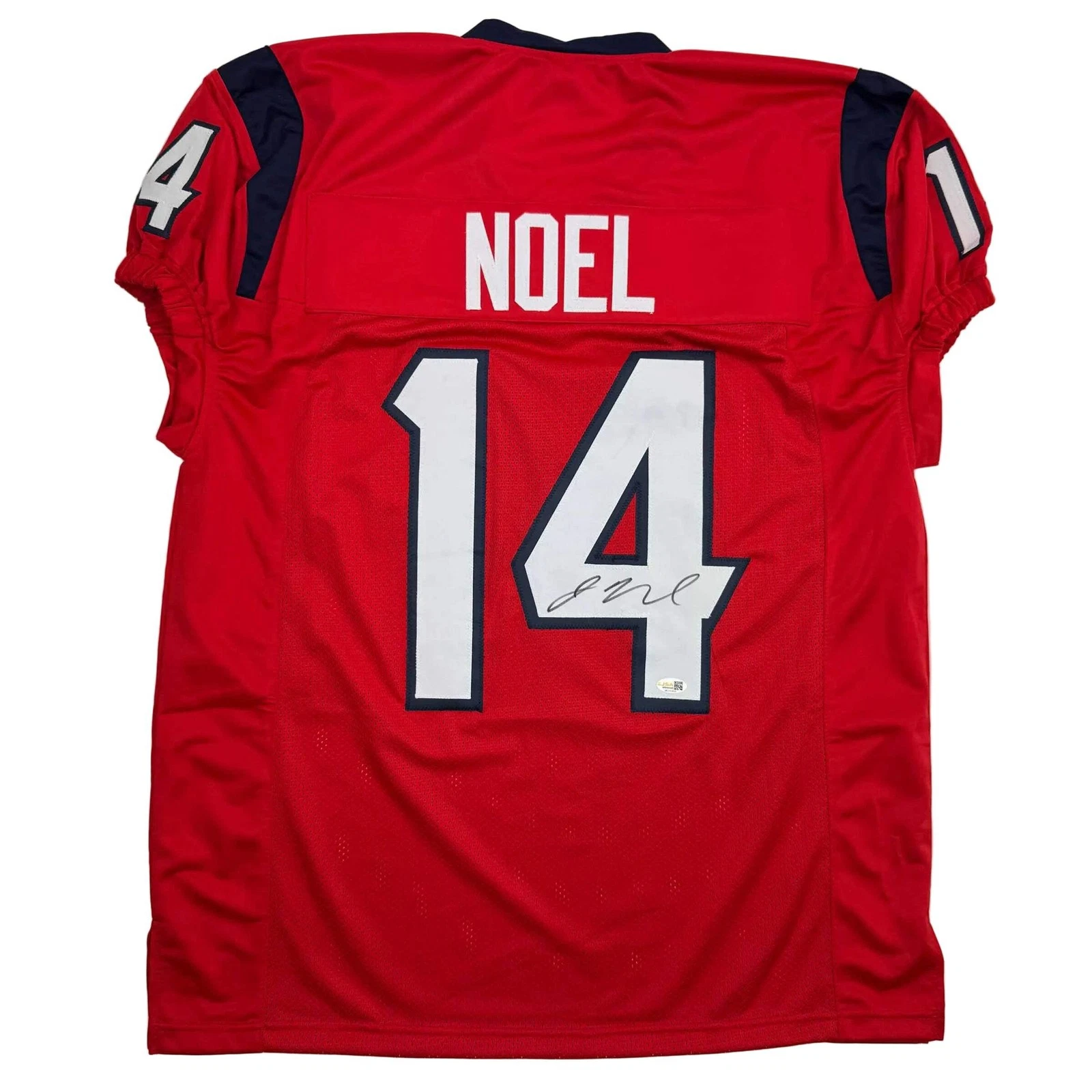 Autographed/Signed Jaylin Noel Houston Red Football Jersey JSA COA