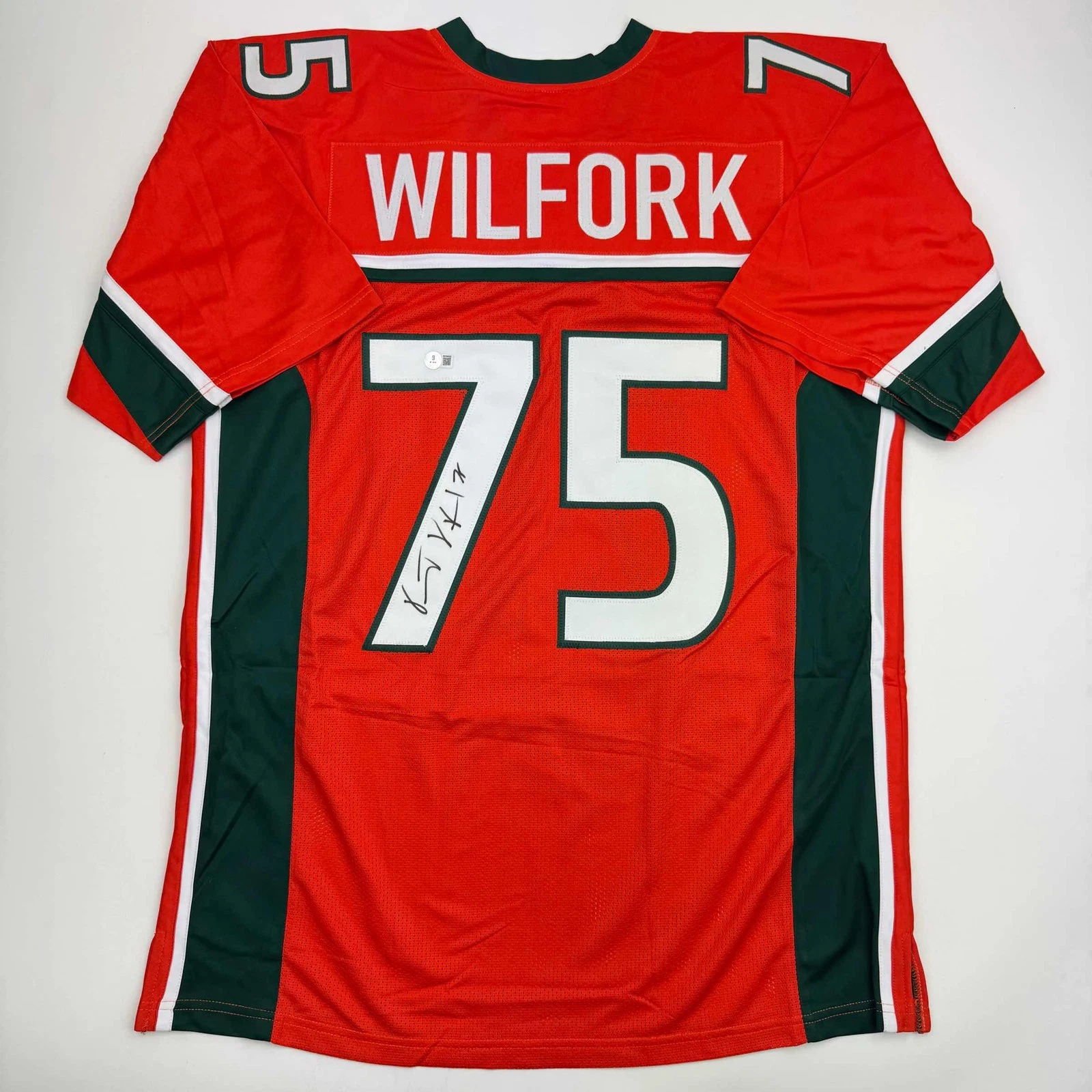 Autographed/Signed Vince Wilfork Miami Orange College Jersey Beckett BAS COA