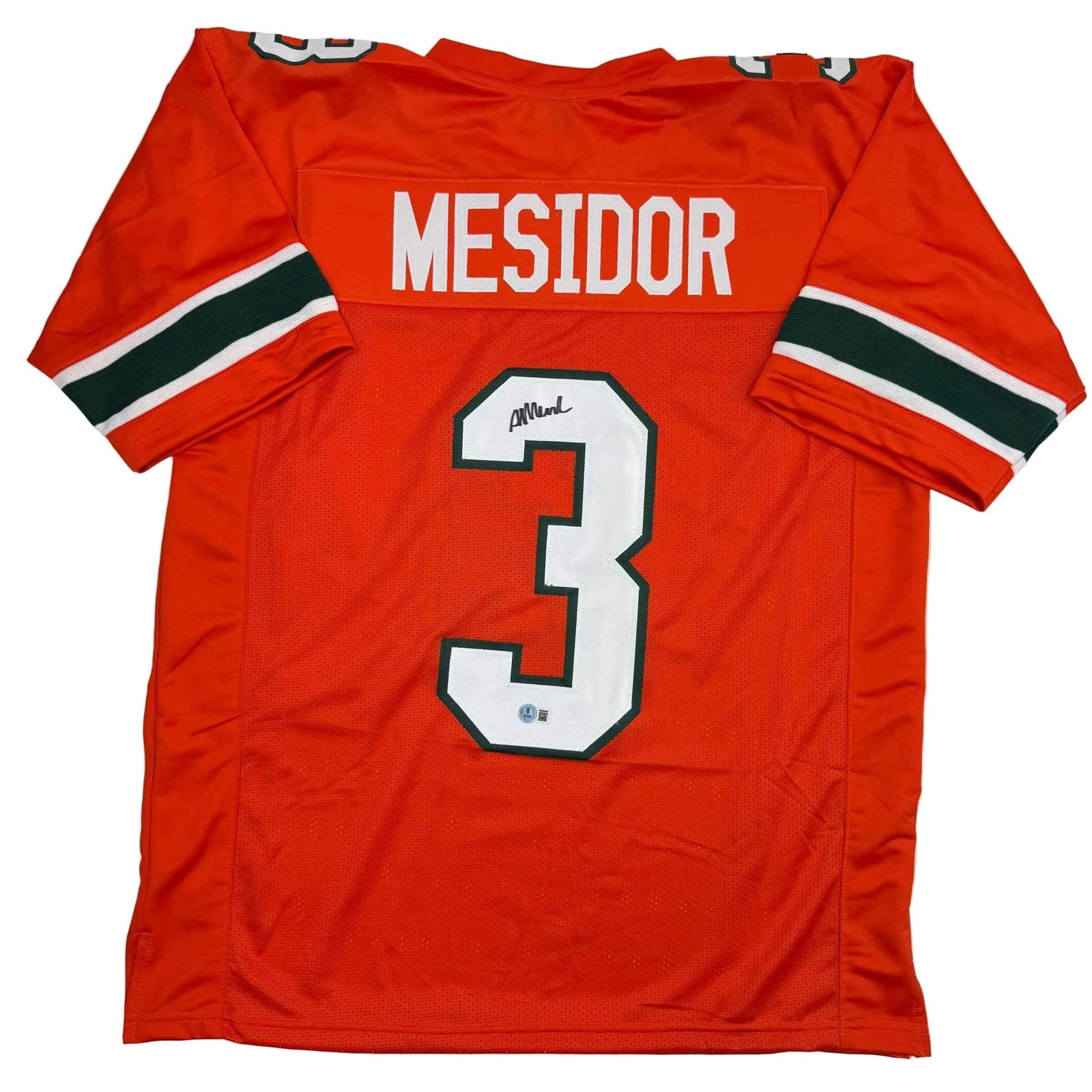 Autographed/Signed Akheem Mesidor Miami Orange College Jersey Beckett BAS COA