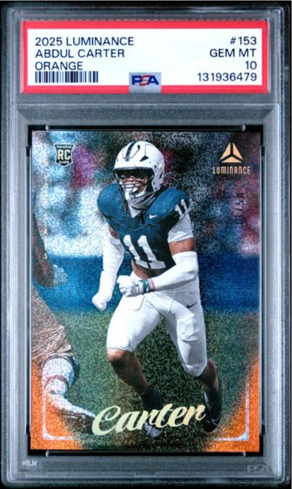 Graded 2025 Panini Luminance Abdul Carter #153 Orange /50 Rookie RC Card PSA 10
