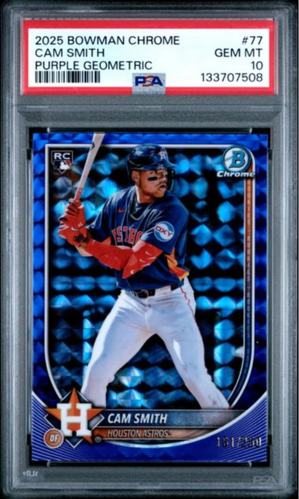 Graded 2025 Bowman Chrome Cam Smith #77 Purple Geometric /250 Rookie Card PSA 10