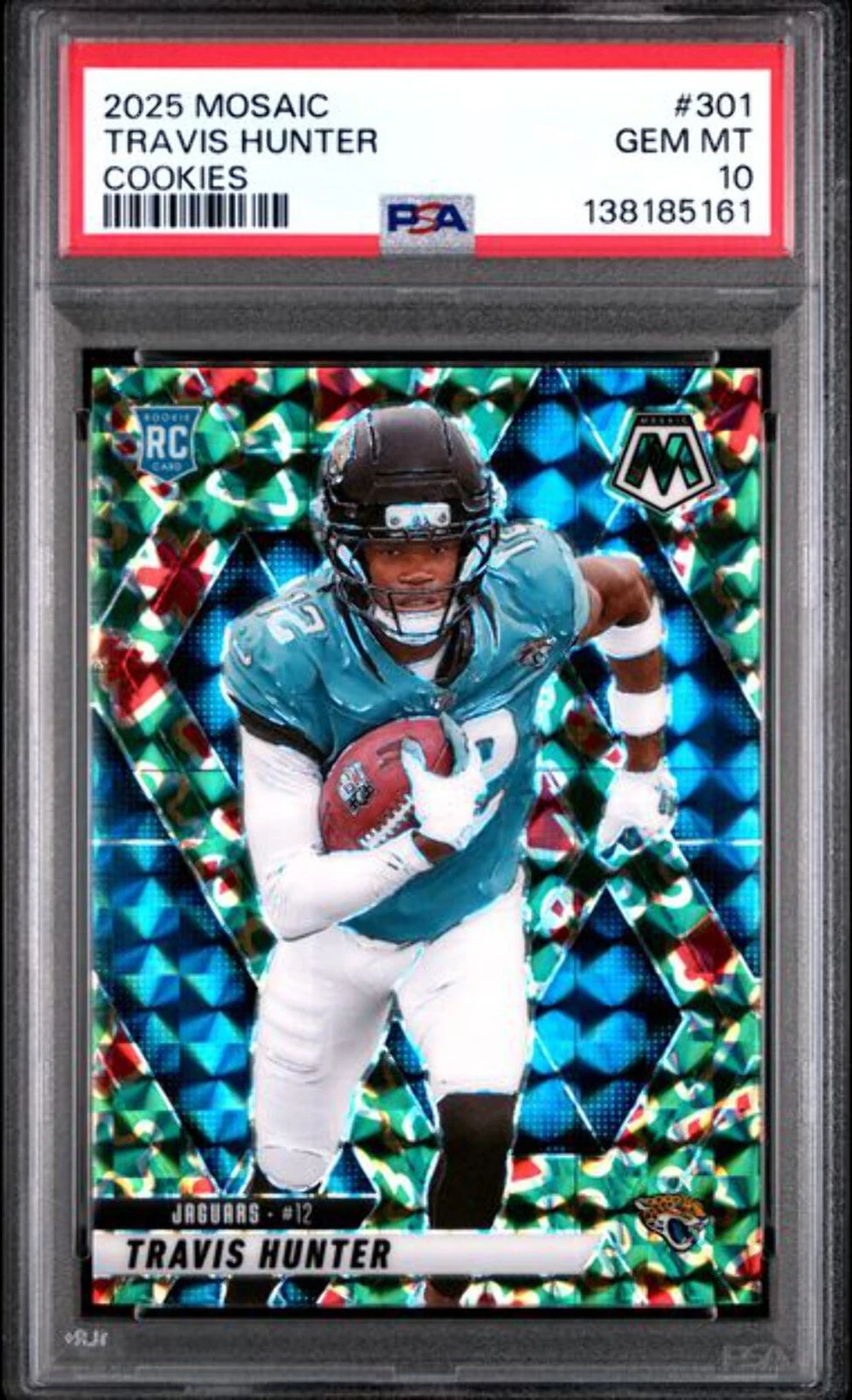 Graded 2025 Panini Mosaic Travis Hunter #301 Cookies Case Hit Rookie Card PSA 10
