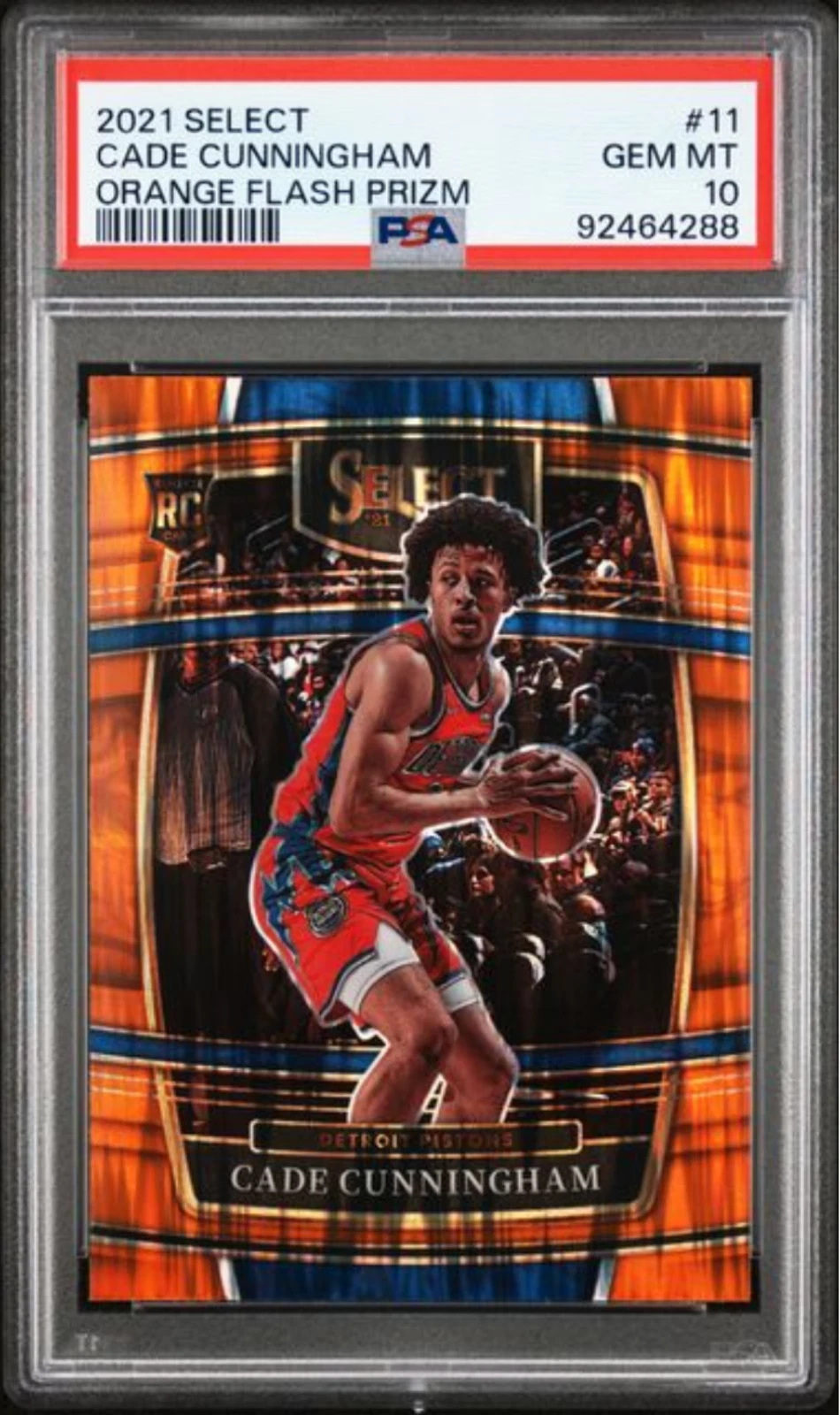Graded 2021 Panini Select Cade Cunningham #11 Orange Flash Rookie Card PSA 10