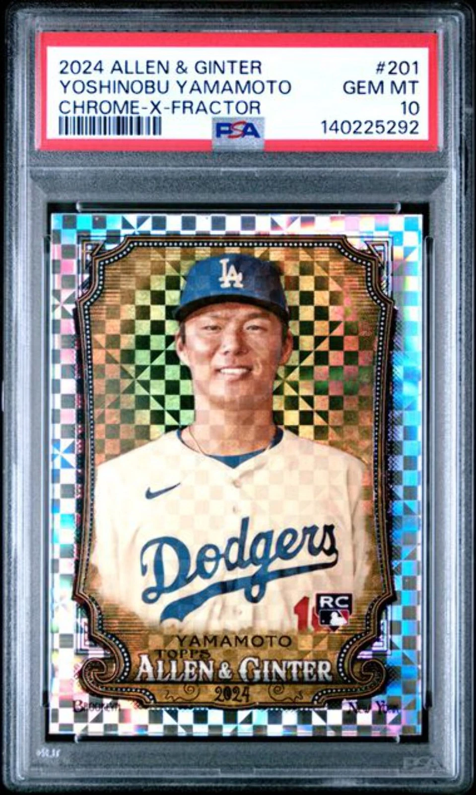 Graded 2024 Topps Allen & Ginter Yoshinobu Yamamoto #201 Xfractor Card PSA 10
