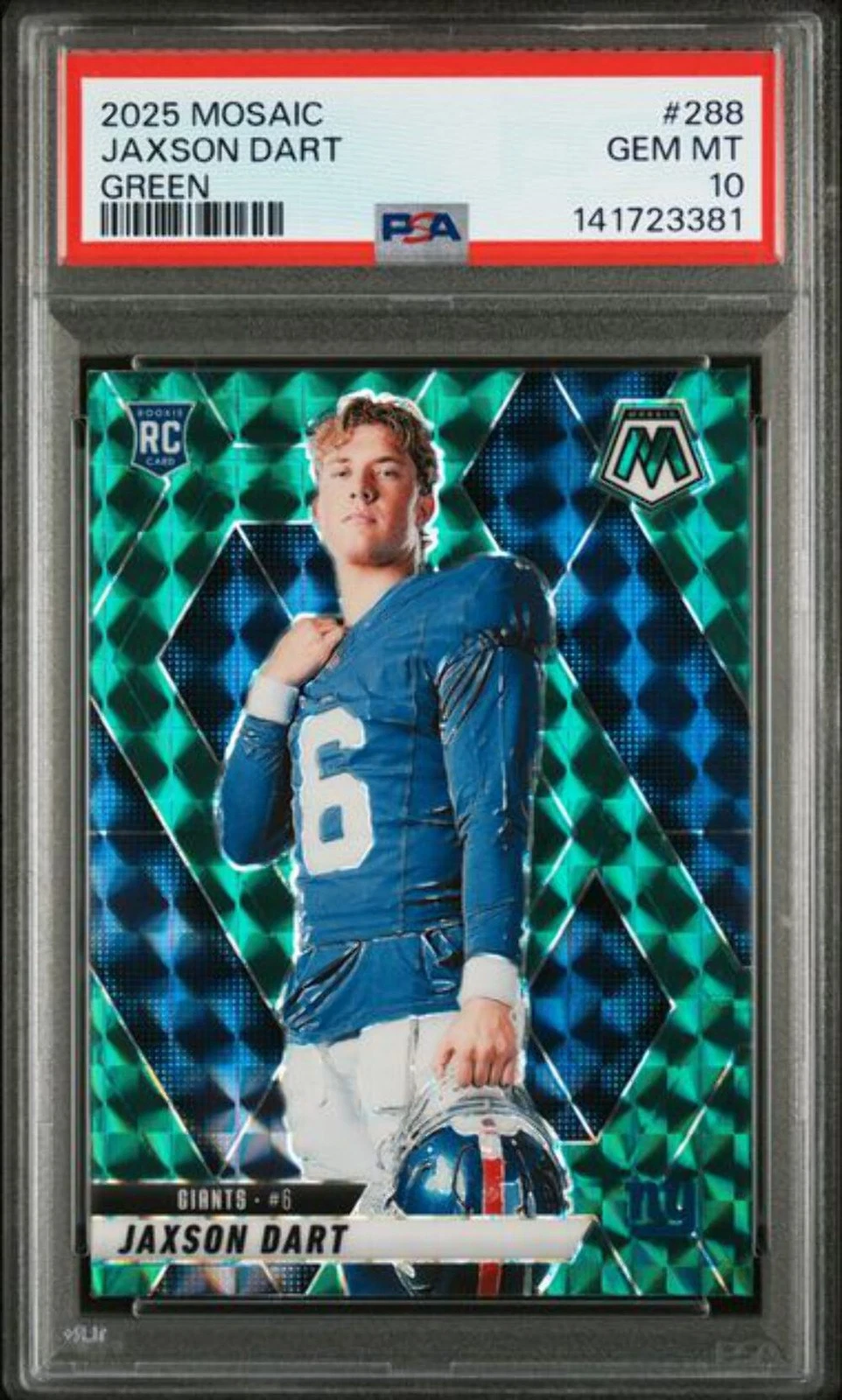 Graded 2025 Panini Mosaic Jaxson Dart #288 Green Rookie RC Football Card PSA 10