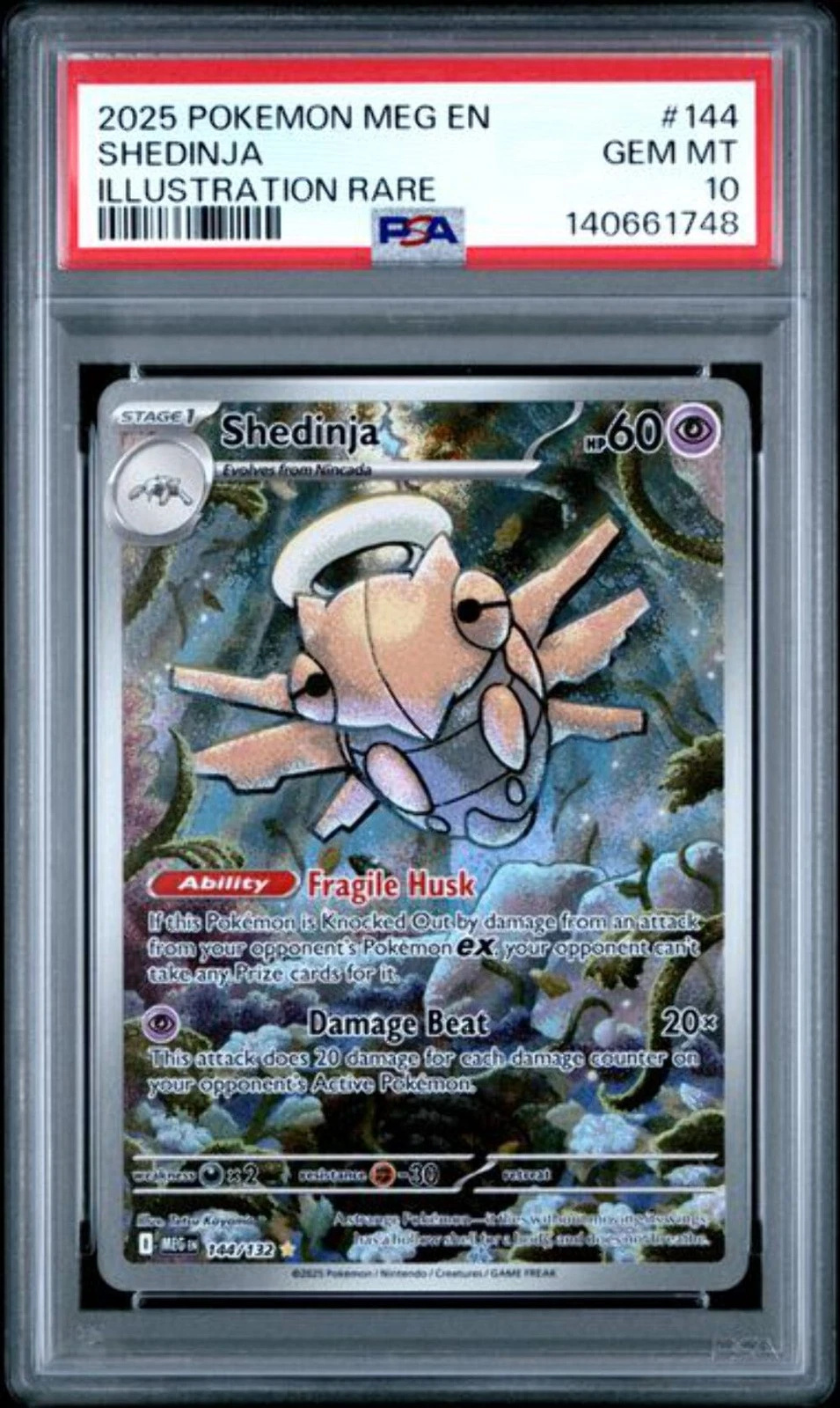 Graded 2025 Pokemon MEG EN Shedinja #144 Illustration Rare Trading Card PSA 10