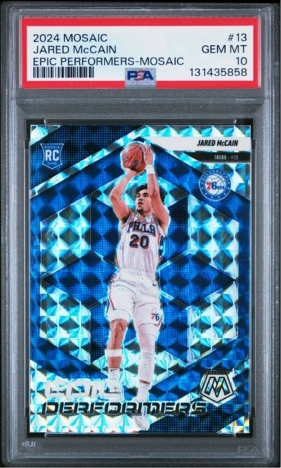 Graded 2024 Panini Mosaic Jared McCain #13 Performers Mosaic Rookie Card PSA 10