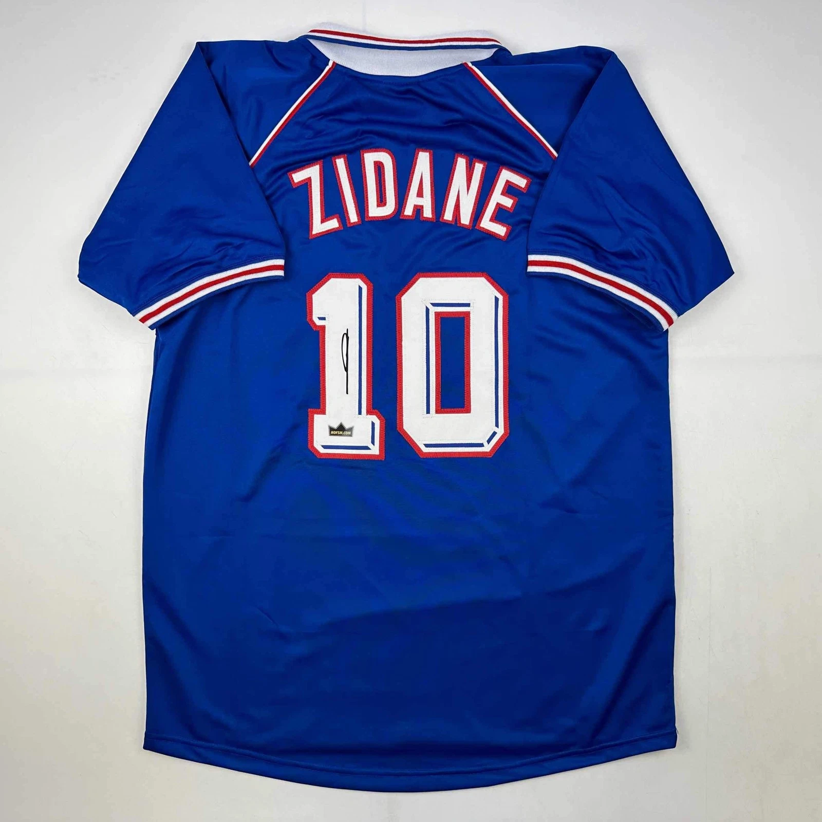Facsimile Autographed Zinedine Zidane France Blue World Cup Reprint Jersey XL