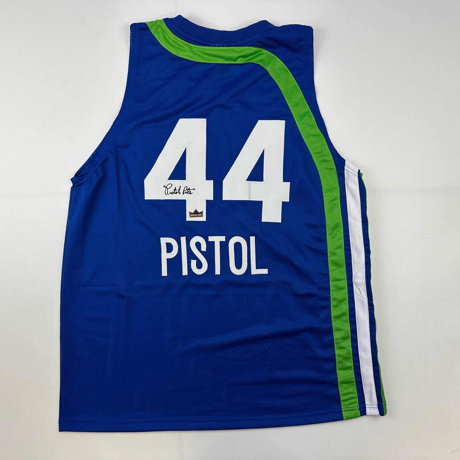 Facsimile Autographed Pistol Pete Maravich Atlanta Blue Reprint Auto Jersey XL
