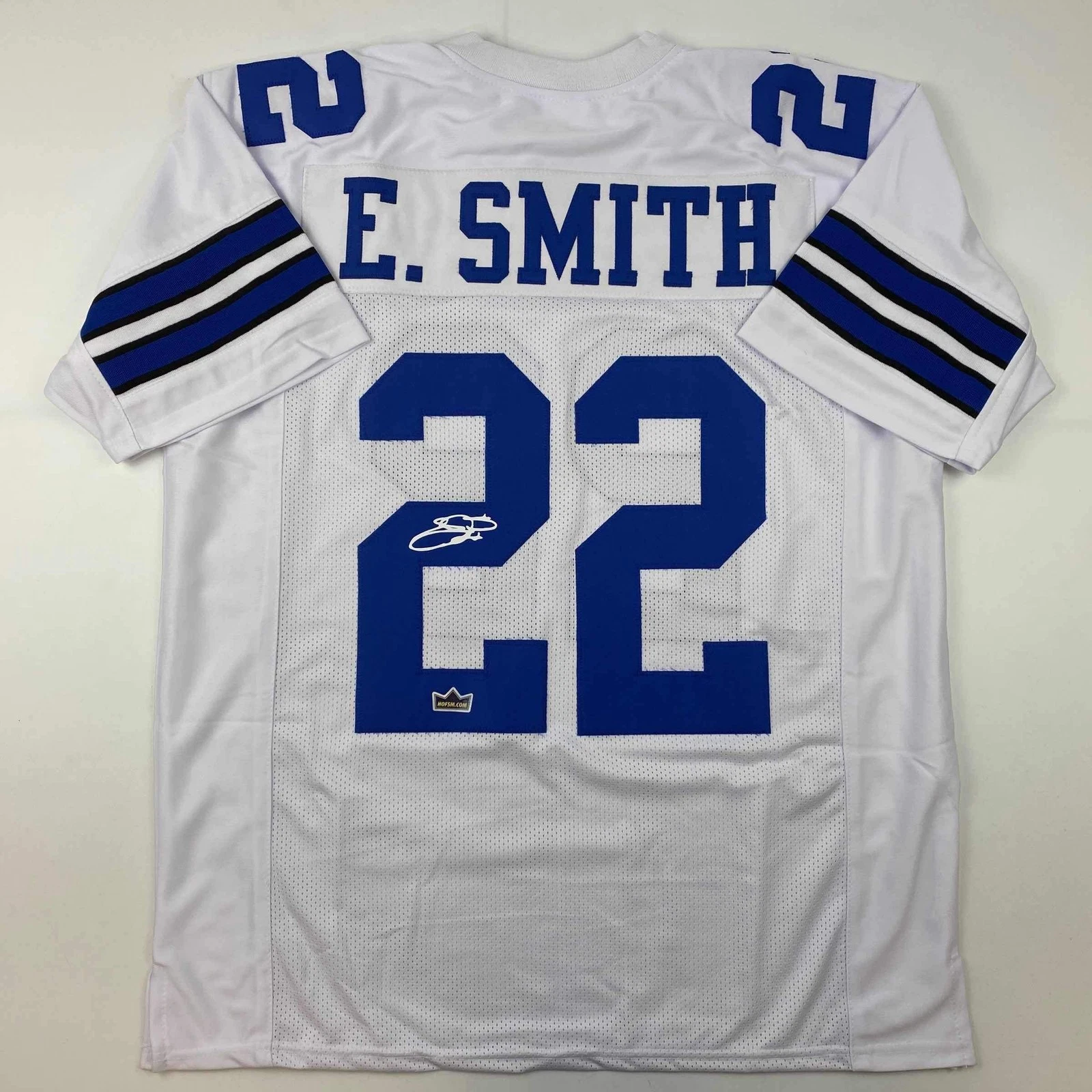 Facsimile Autographed Emmitt Smith Dallas White Reprint Jersey Size Men's XL