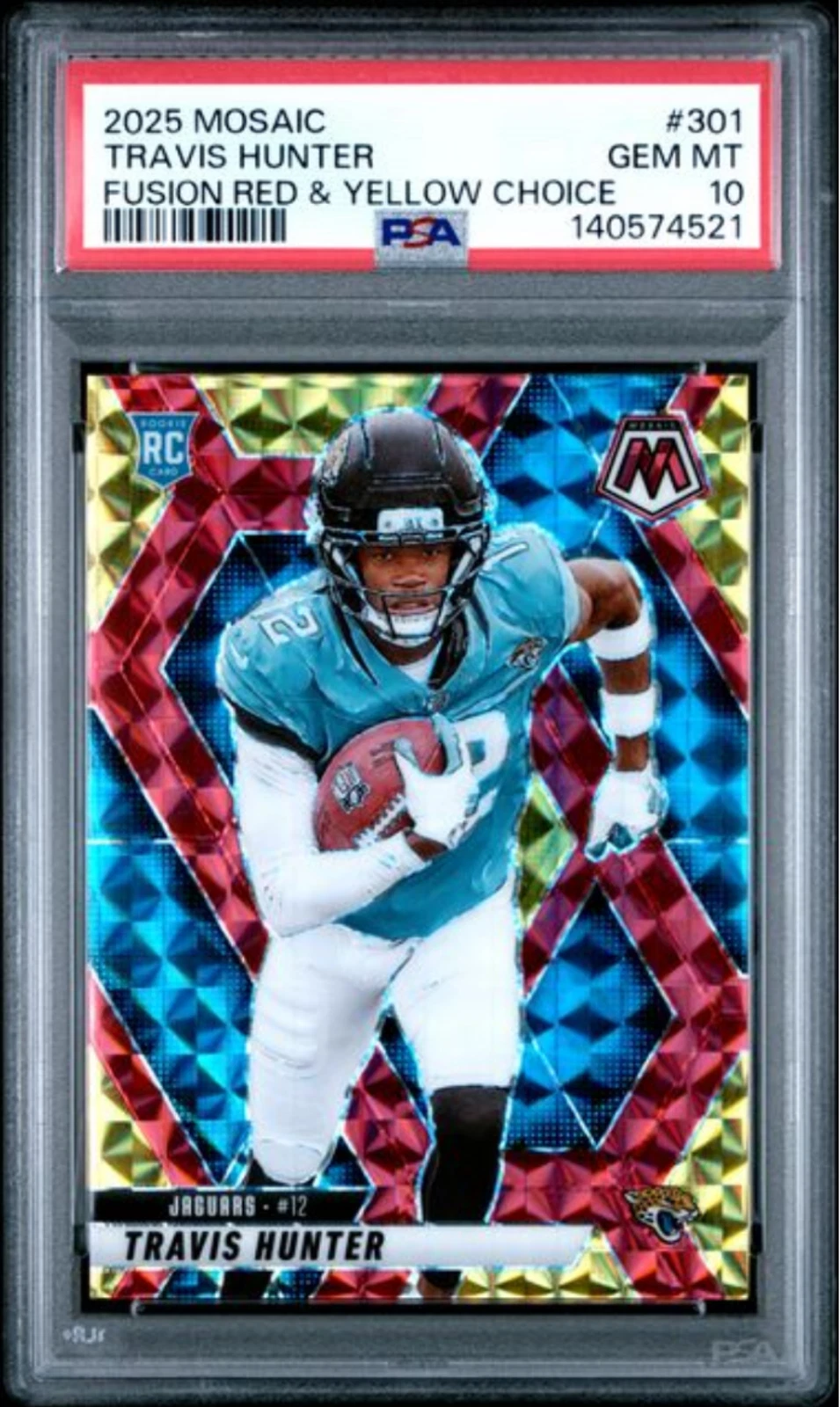 Graded 2025 Mosaic Travis Hunter #301 Fusion Red/Yellow Choice /89 Card PSA 10