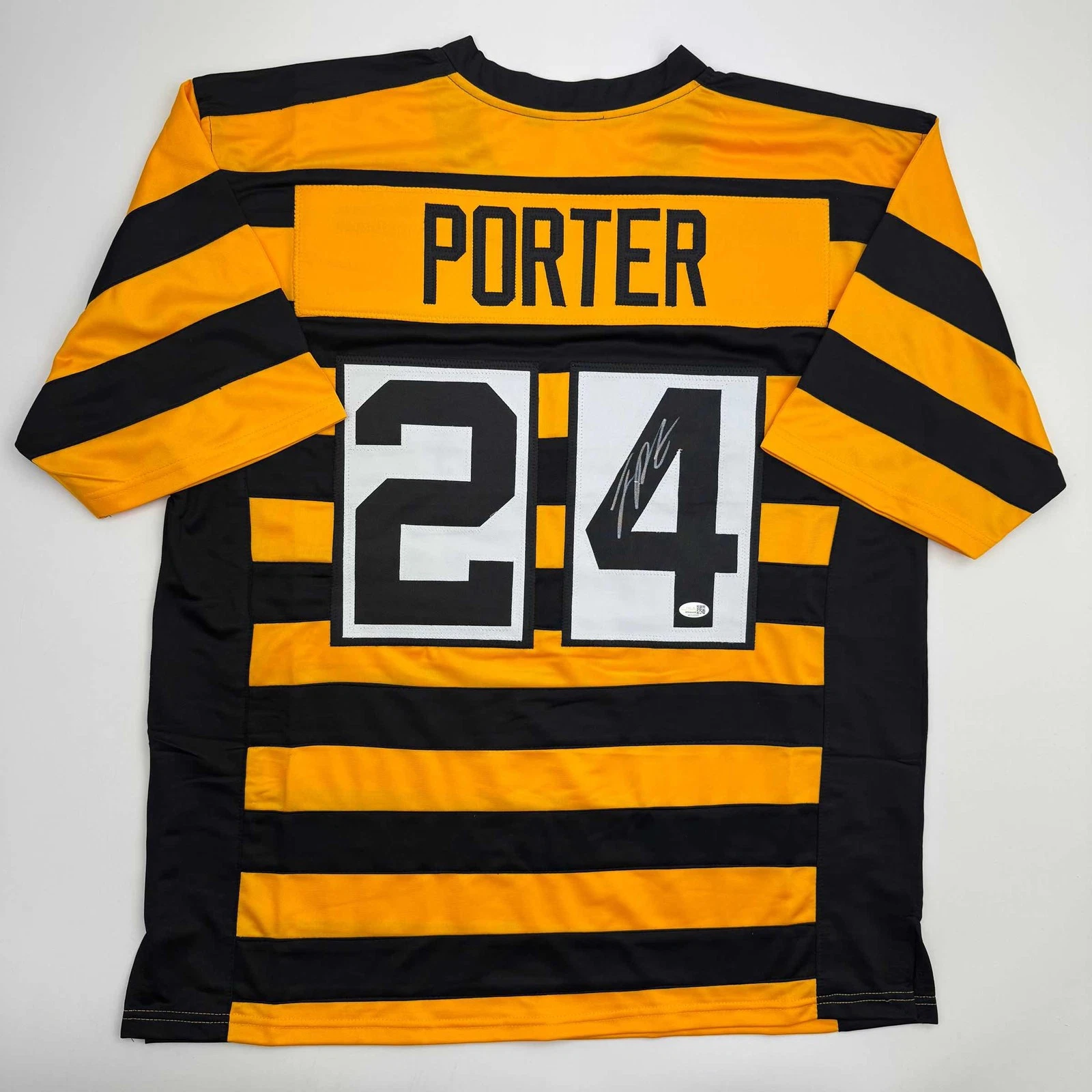 Autographed/Signed Joey Porter Jr. Pittsburgh Bumble Bee Football Jersey JSA COA