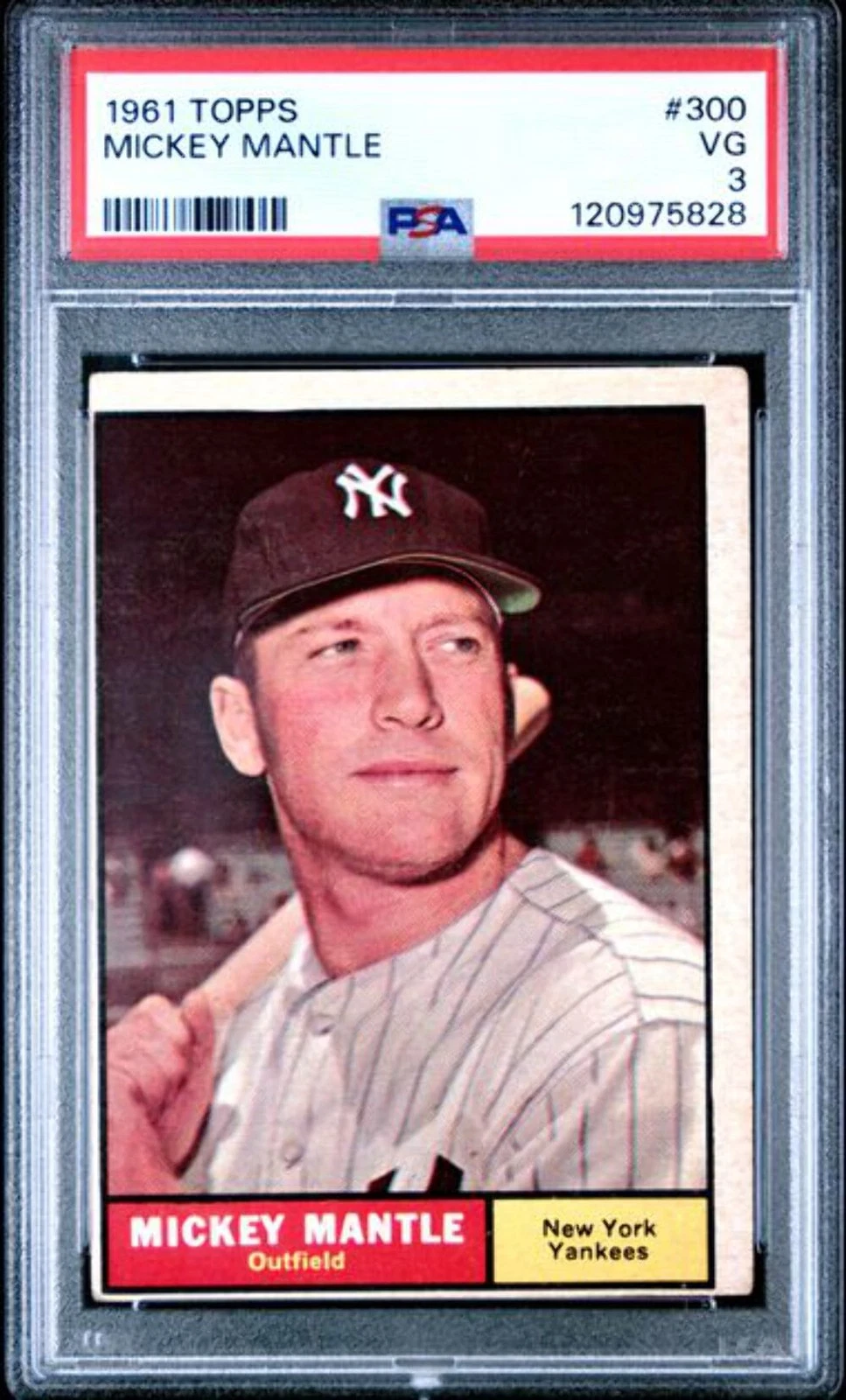 Graded 1961 Topps Mickey Mantle #300 New York Yankees Card PSA 3 Very Good