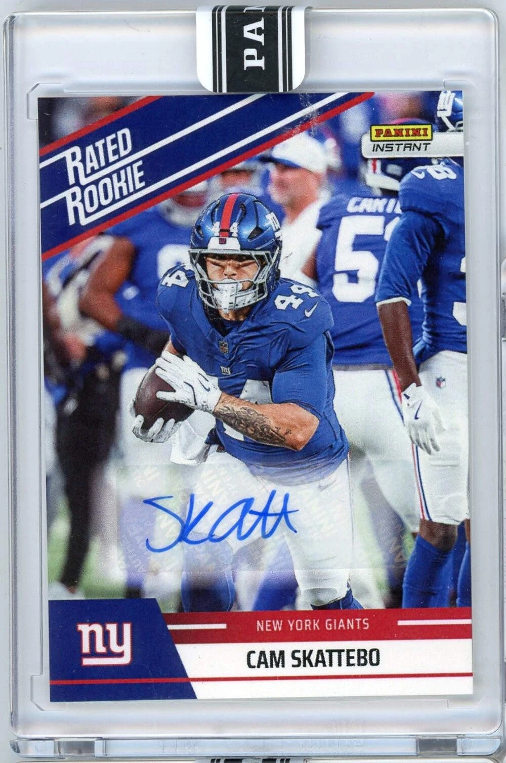 2025 Panini Instant NFL Cam Skattebo #2 Rated Retro Rookie Auto /99 RC Card