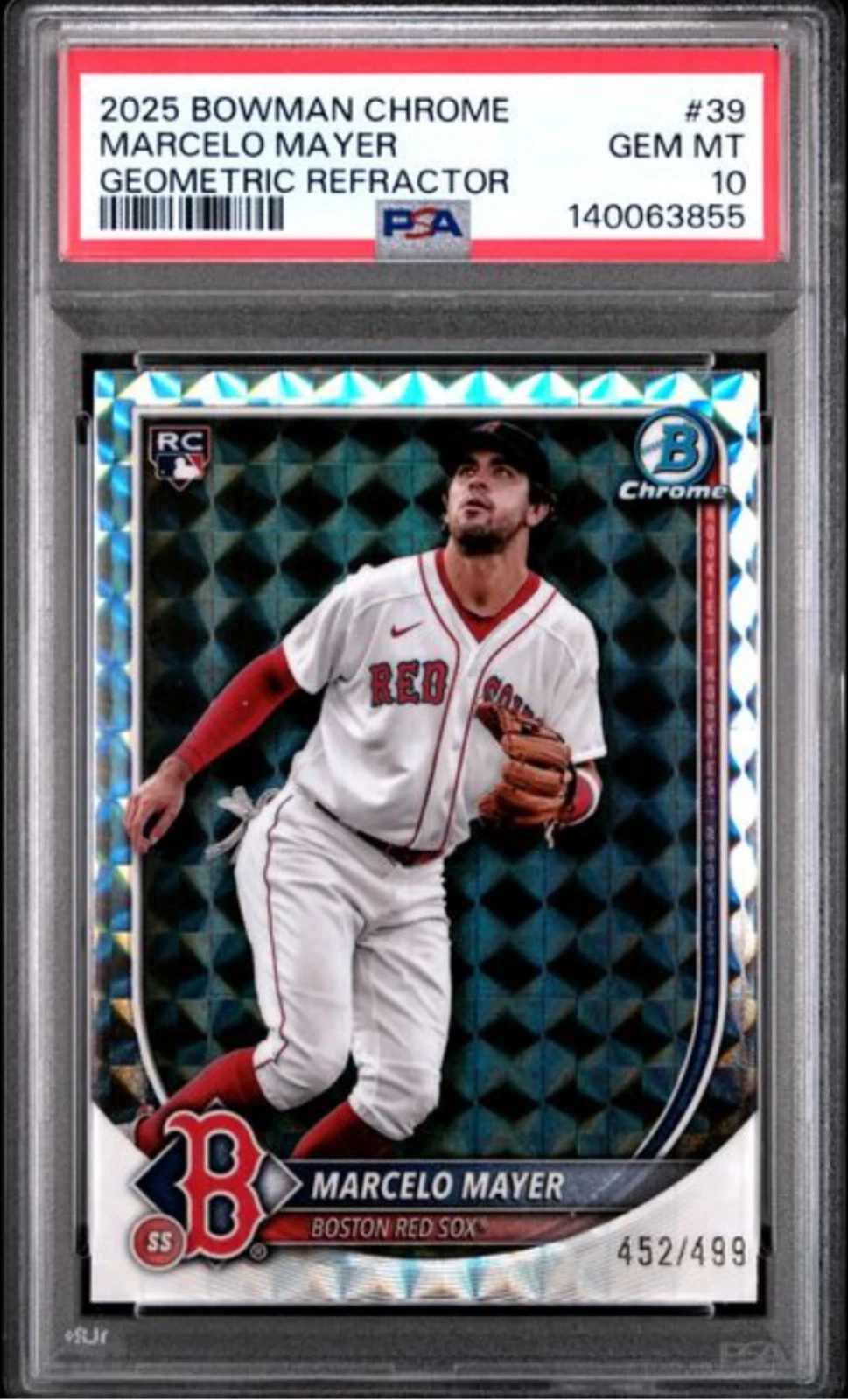 Graded 2025 Bowman Chrome M/B Marcelo Mayer #39 Refractor /499 RC Card PSA 10