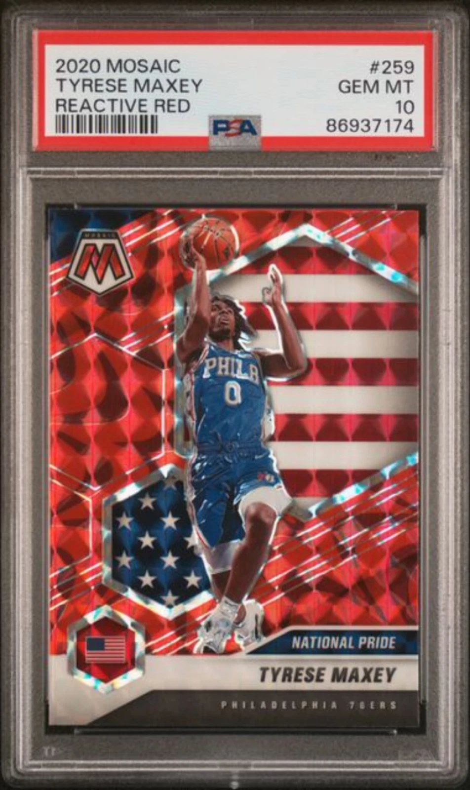 Graded 2020 Mosaic Tyrese Maxey #259 Reactive Red RC Basketball Card PSA 10