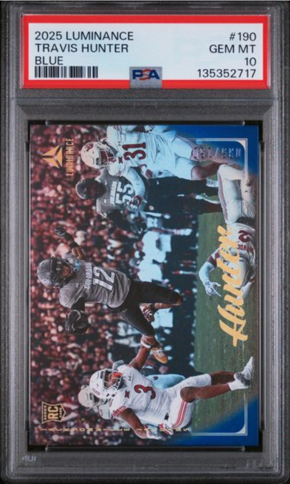 Graded 2025 Luminance Travis Hunter #190 Blue /150 RC Football Card PSA 10