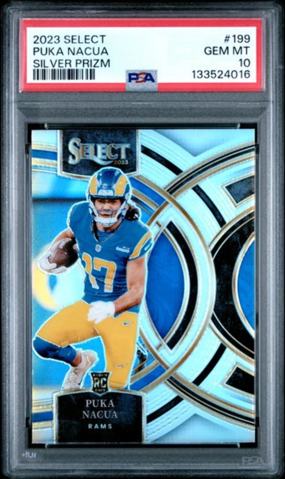 Graded 2023 Panini Select Puka Nacua #199 Silver Prizm RC Football Card PSA 10
