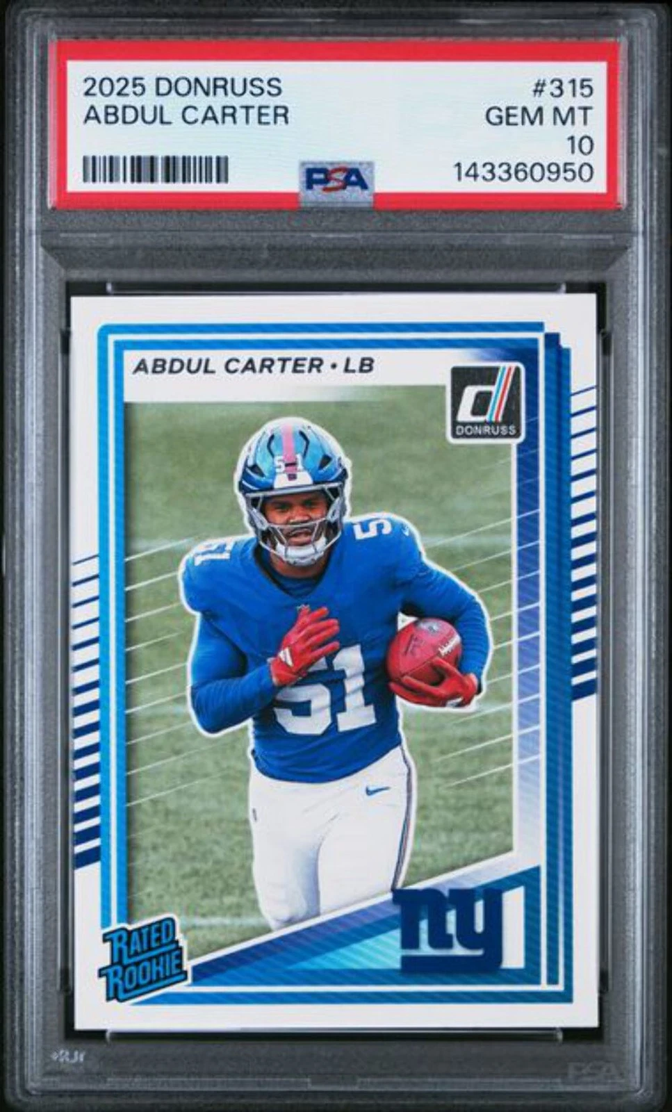 Graded 2025 Panini Donruss Abdul Carter #315 Rookie RC Football Card PSA 10 Gem