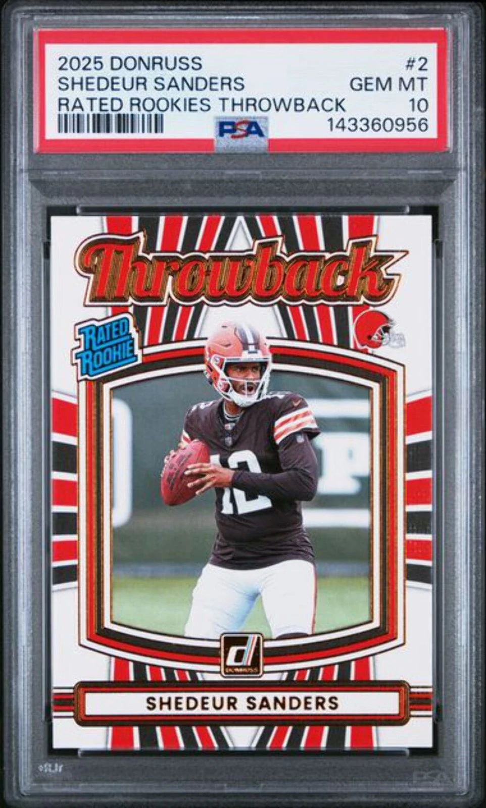 Graded 2025 Panini Donruss Shedeur Sanders 2 Rated Rookies Throwback Card PSA 10