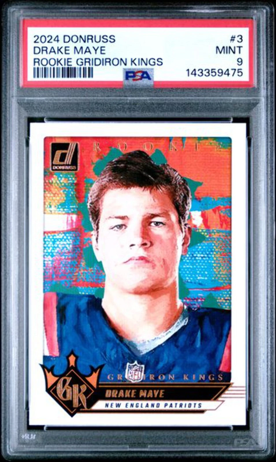 Graded 2024 Panini Donruss Drake Maye #3 Gridiron Kings Rookie RC Card PSA 9
