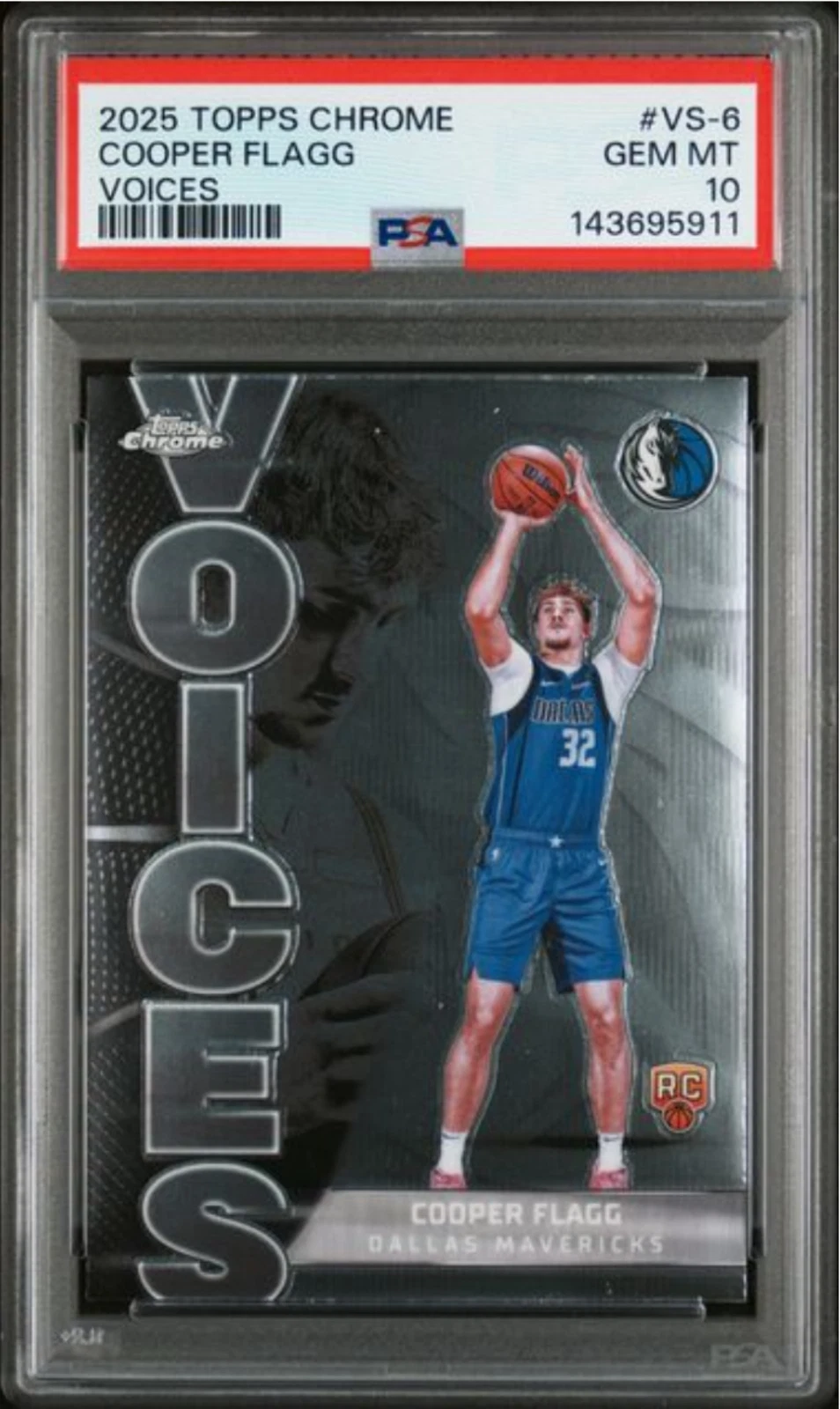 Graded 2025 Topps Chrome Cooper Flagg #VS6 Voices Rookie RC Card PSA 10 Gem Mint