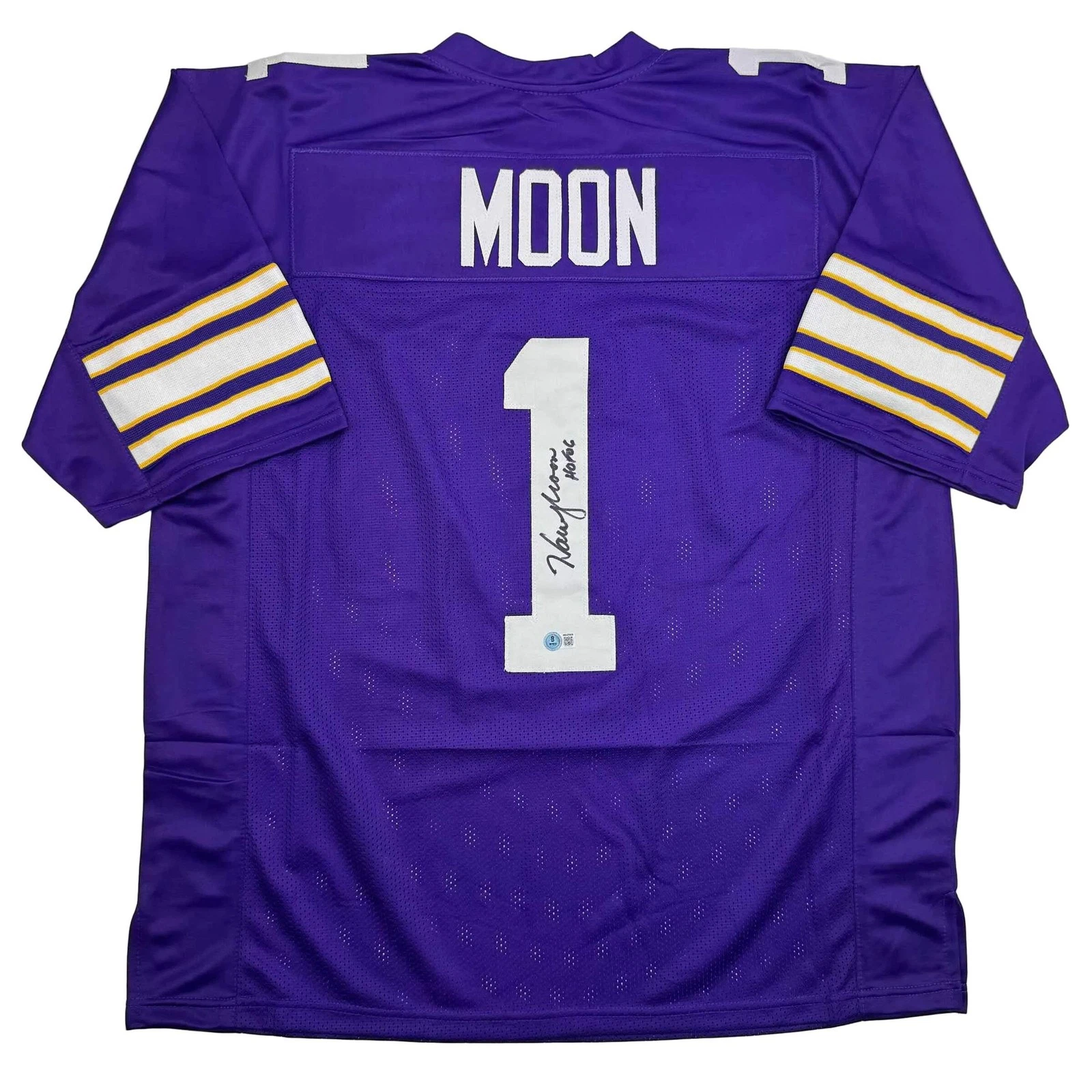 Autographed/Signed Warren Moon HOF 06 Minnesota Purple Jersey Beckett BAS COA