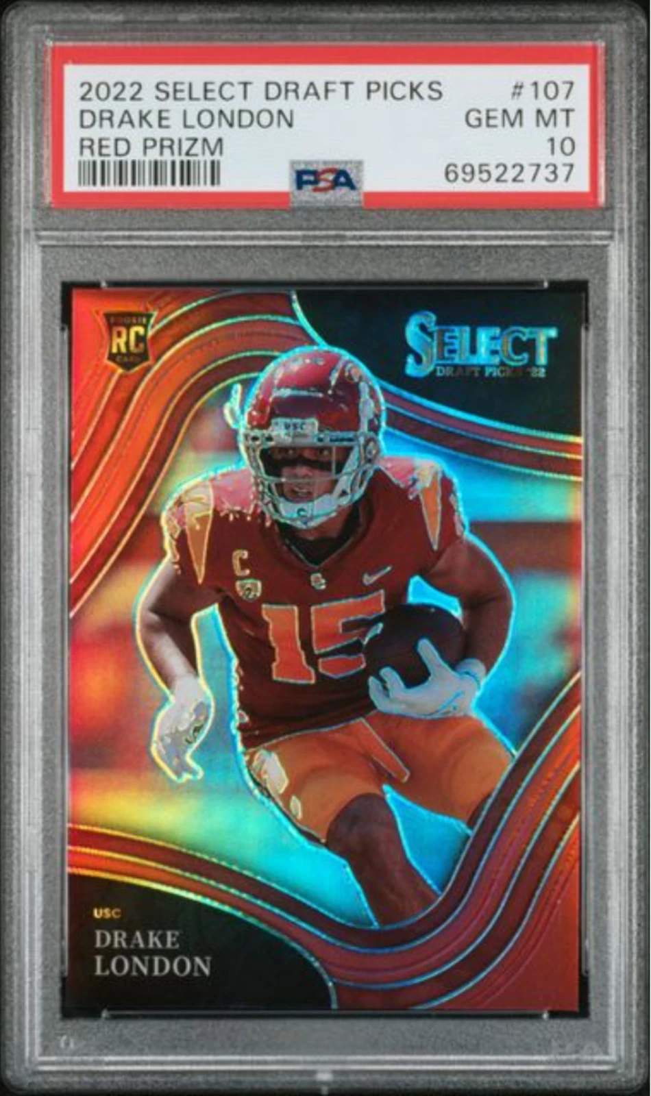 Graded 2022 Select DP Drake London #107 Red Prizm /149 RC Football Card PSA 10