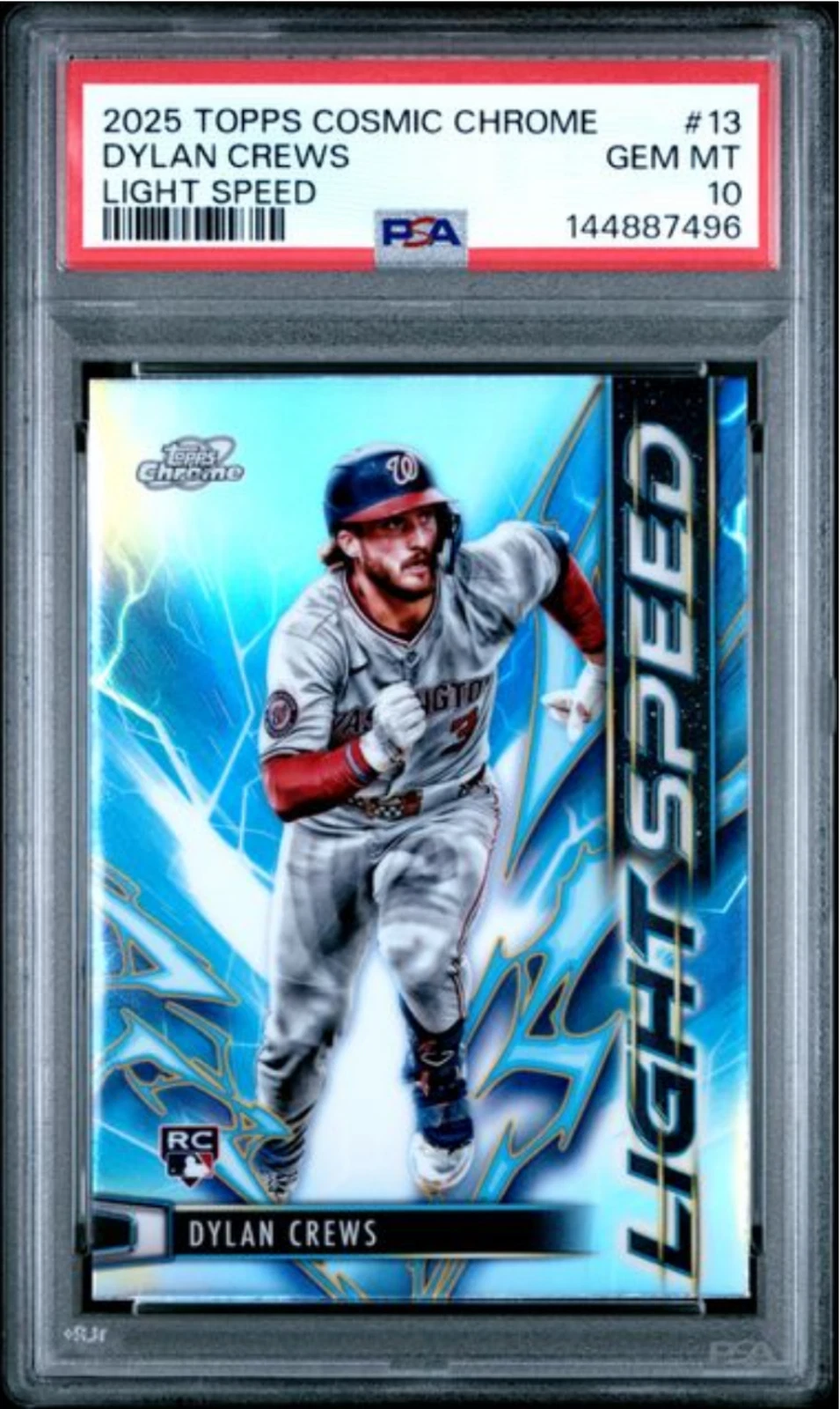 Graded 2025 Topps Cosmic Chrome Dylan Crews #13 Light Speed Baseball Card PSA 10