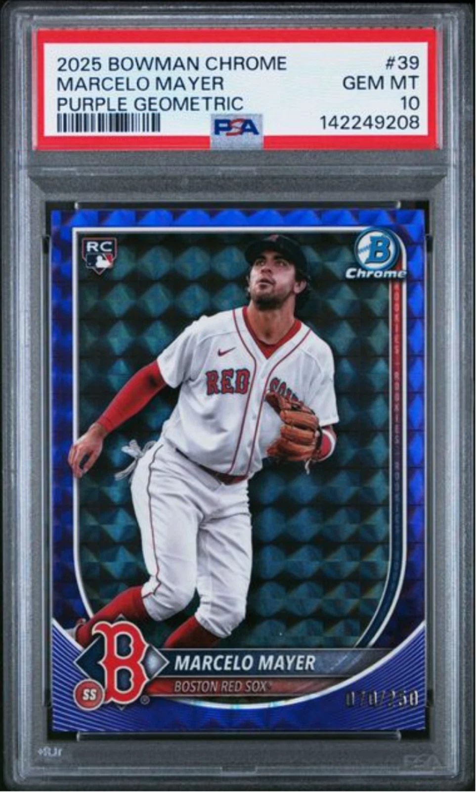 Graded 2025 Bowman Chrome Marcelo Mayer #39 Purple Geometric /250 RC Card PSA 10