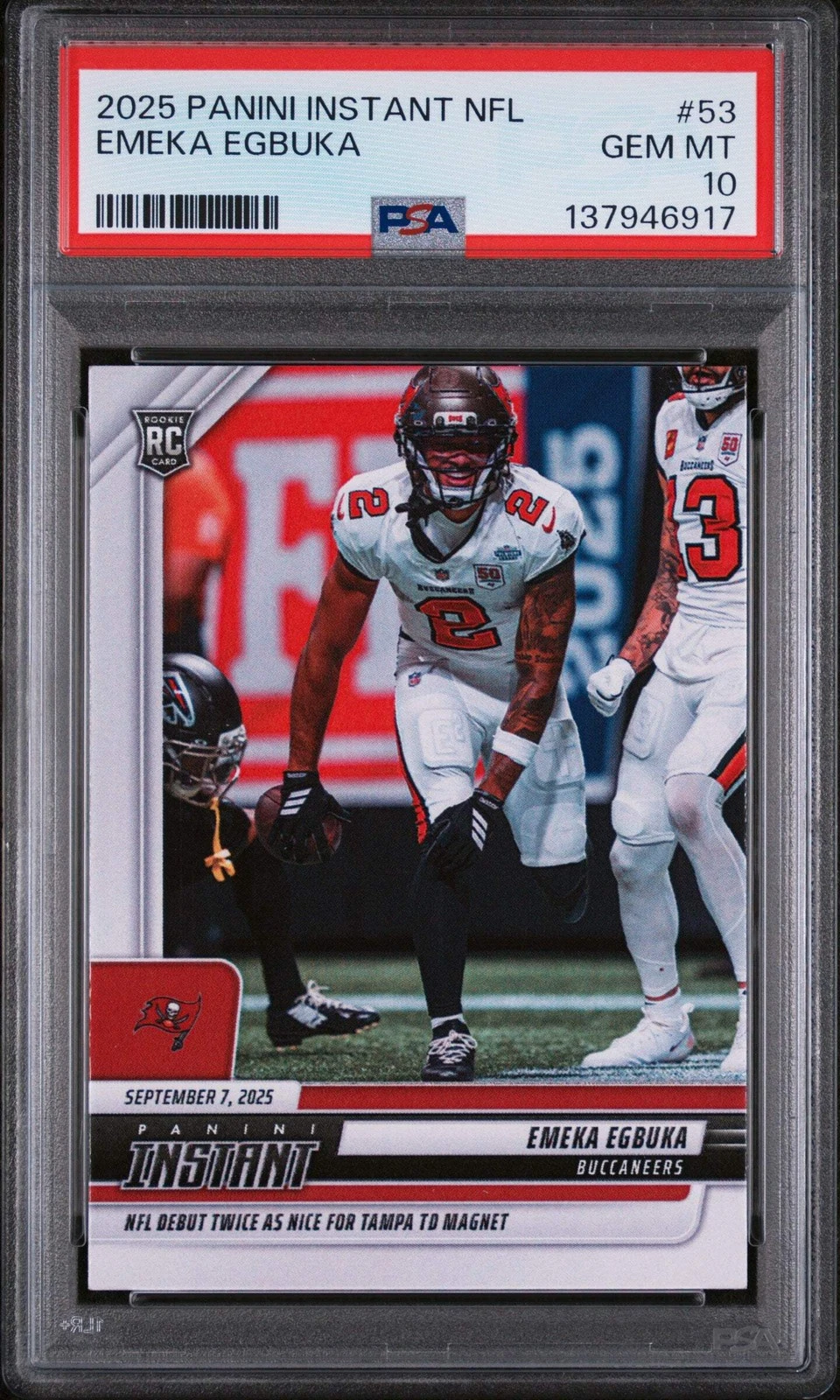 Graded 2025 Panini Instant NFL Emeka Egbuka #53 Rookie RC Football Card PSA 10