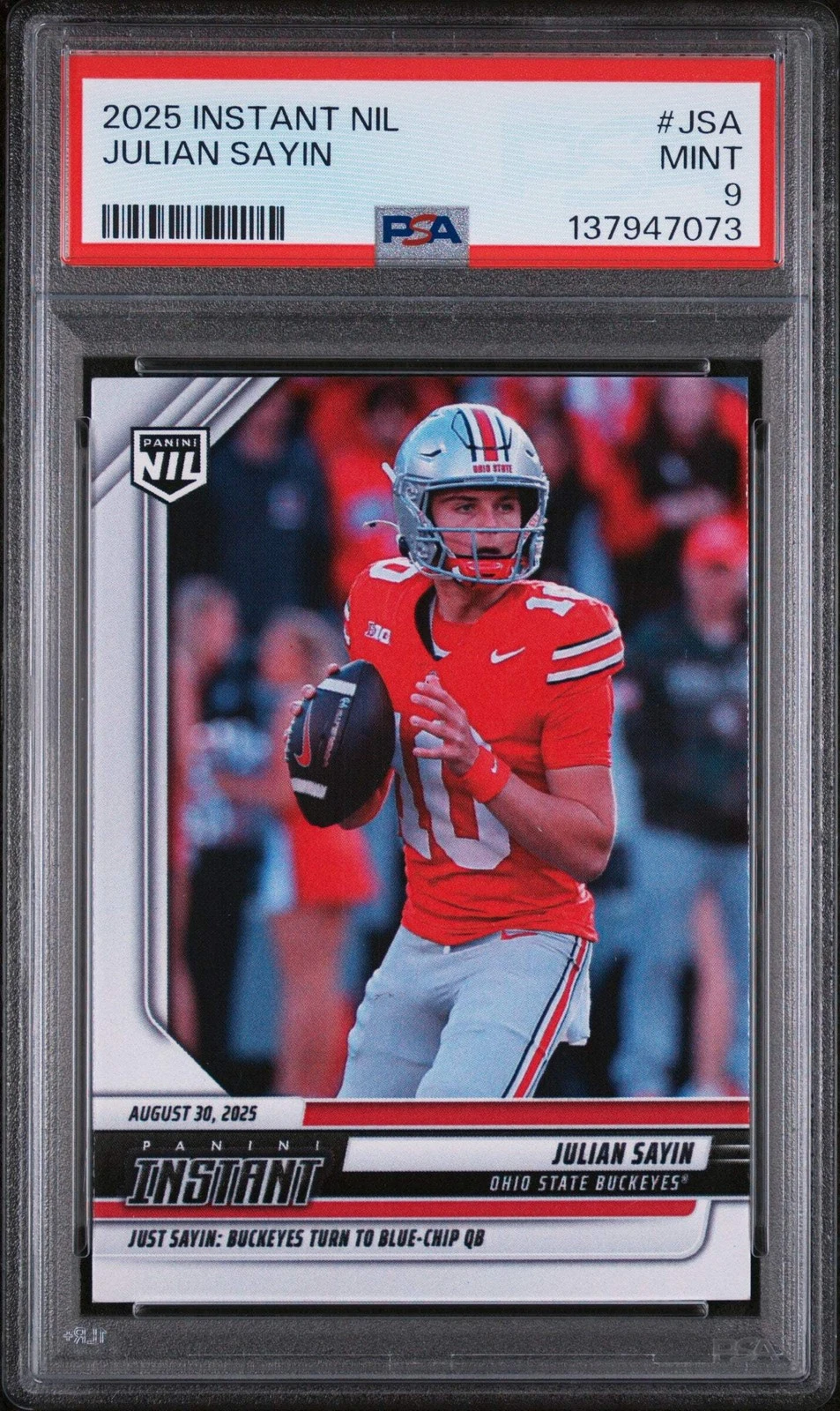 Graded 2025 Panini Instant NIL Julian Sayin #JSA Rookie RC Football Card PSA 9
