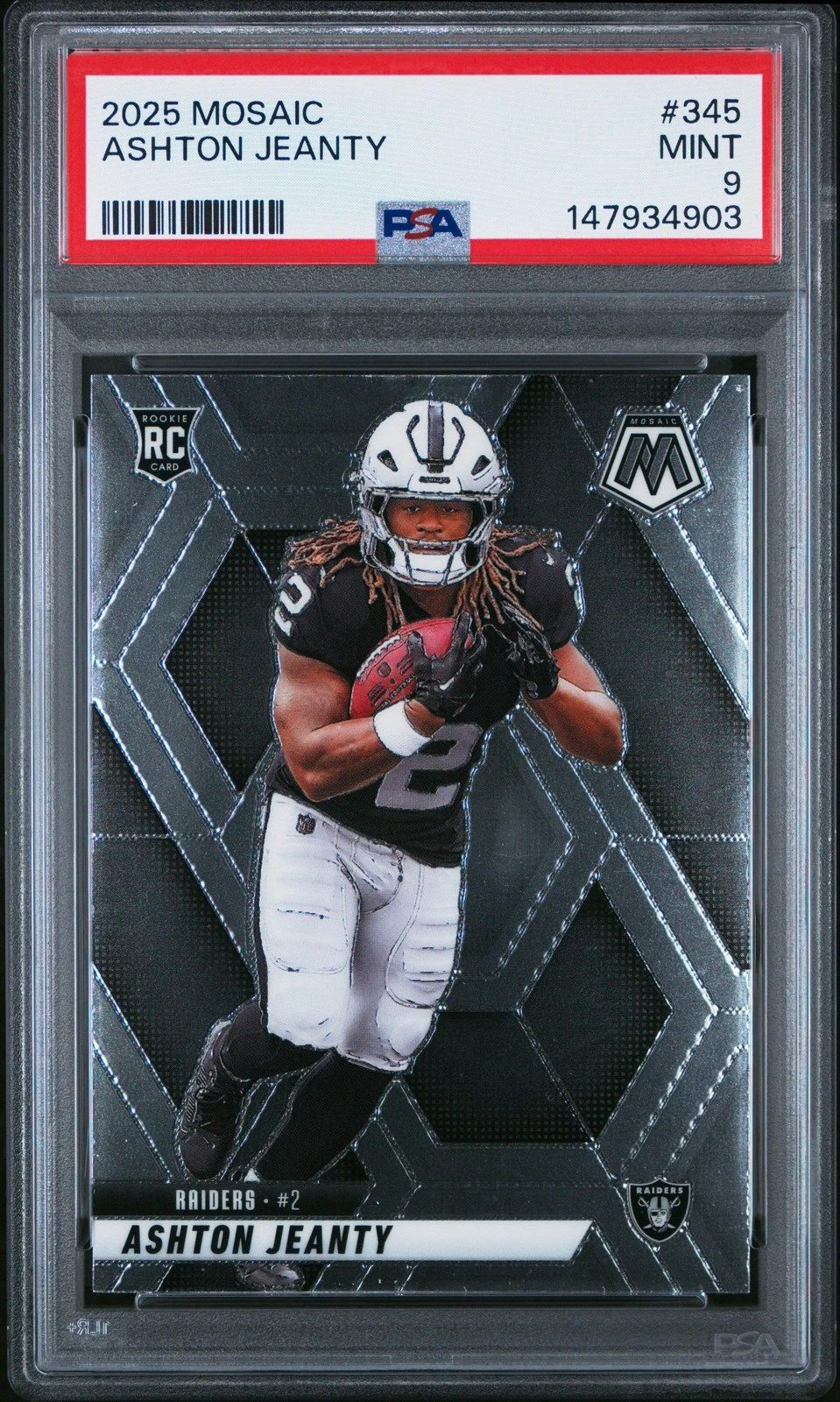 Graded 2025 Panini Mosaic Ashton Jeanty #345 Rookie RC Football Card PSA 9 Mint