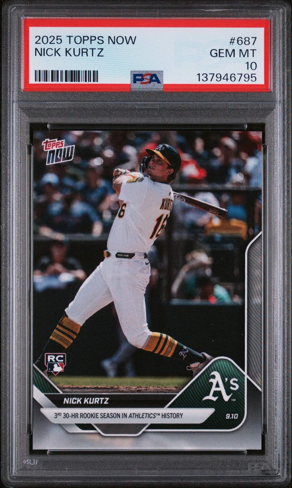 Graded 2025 Topps Now Nick Kurtz #687 Rookie RC Baseball Card PSA 10 Gem Mint