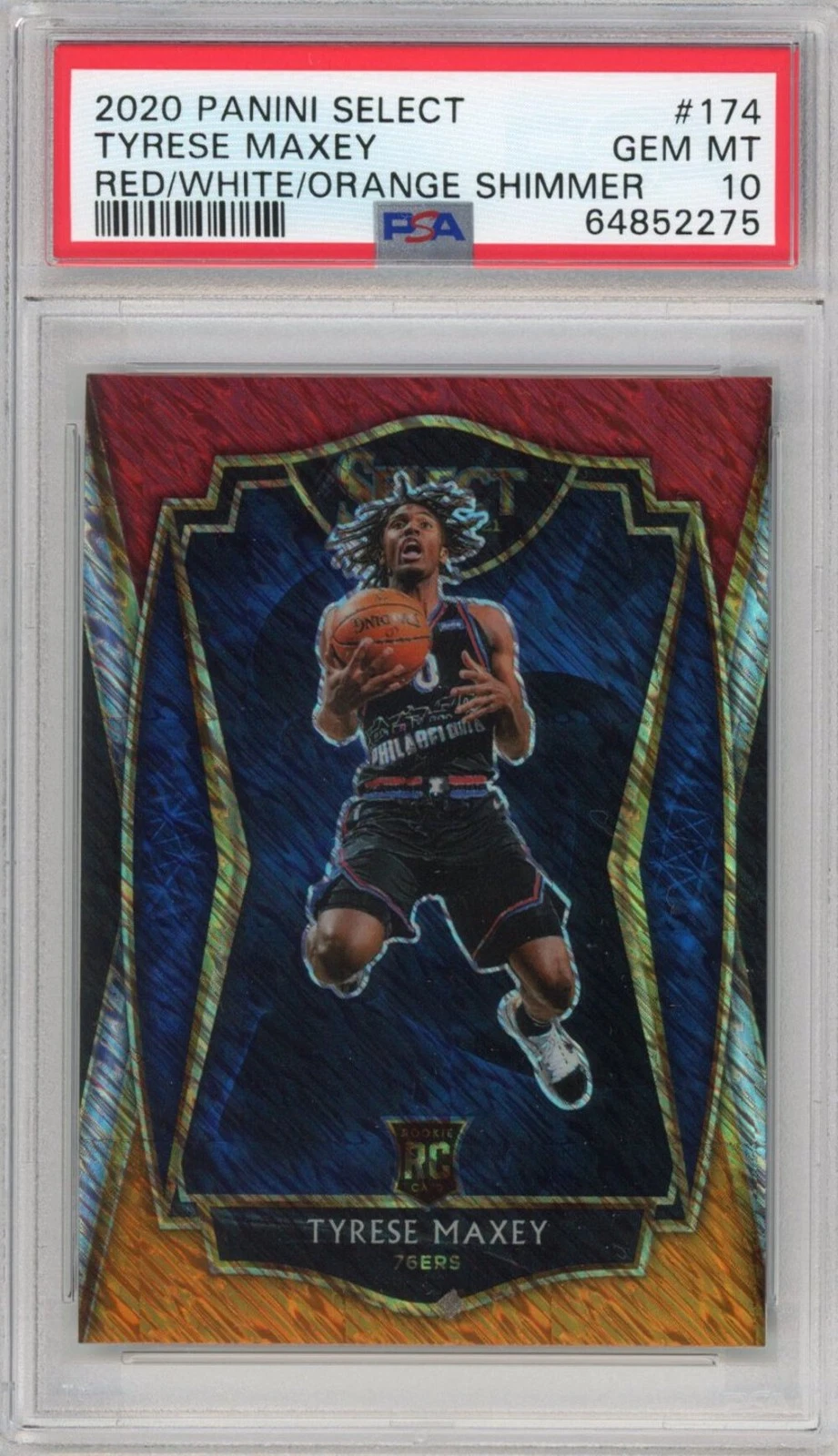 Graded 2020-21 Panini Select Tyrese Maxey #174 RWO Shimmer Rookie Card PSA 10