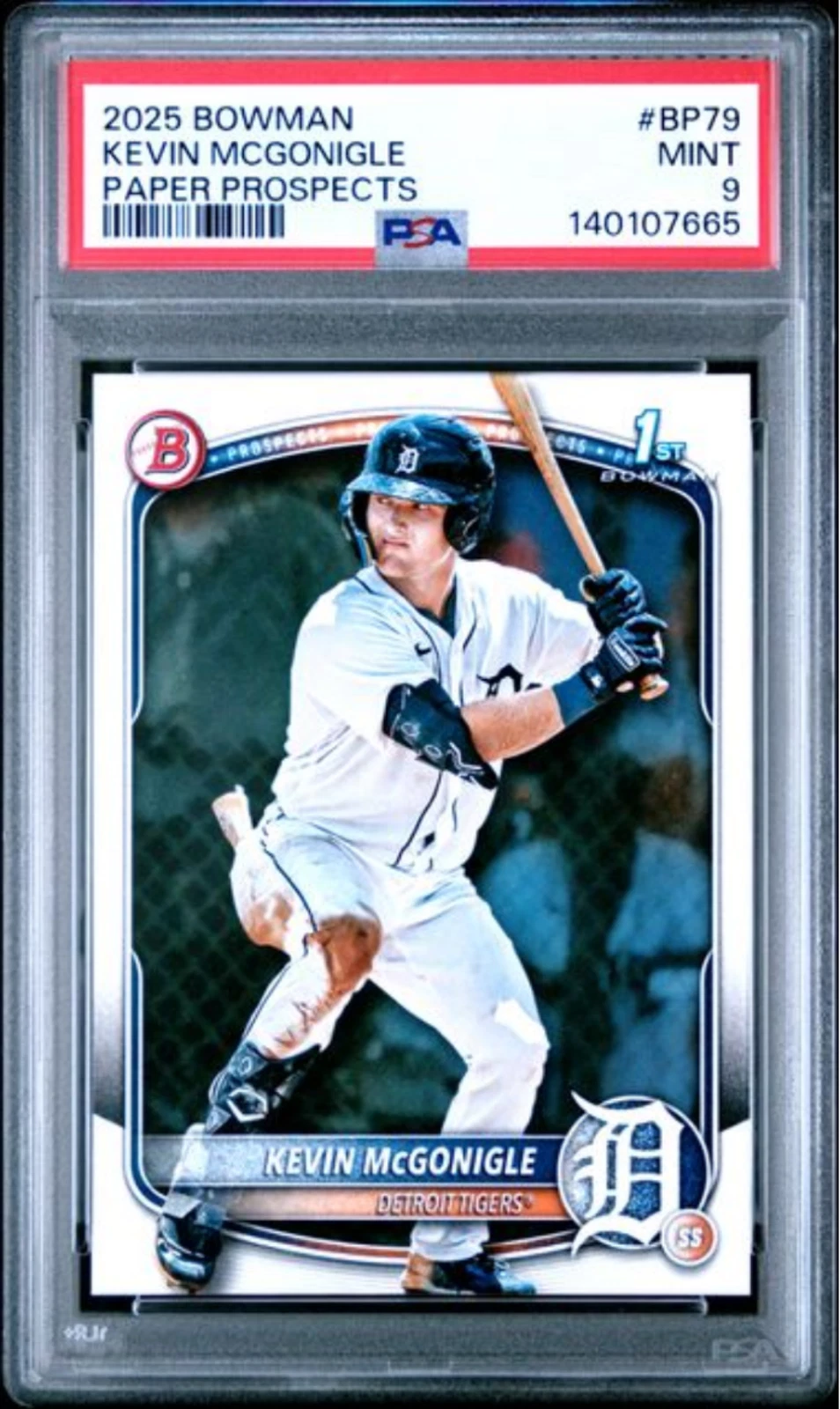 Graded 2025 Bowman Kevin McGonigle #BP79 Paper Prospects RC Baseball Card PSA 9