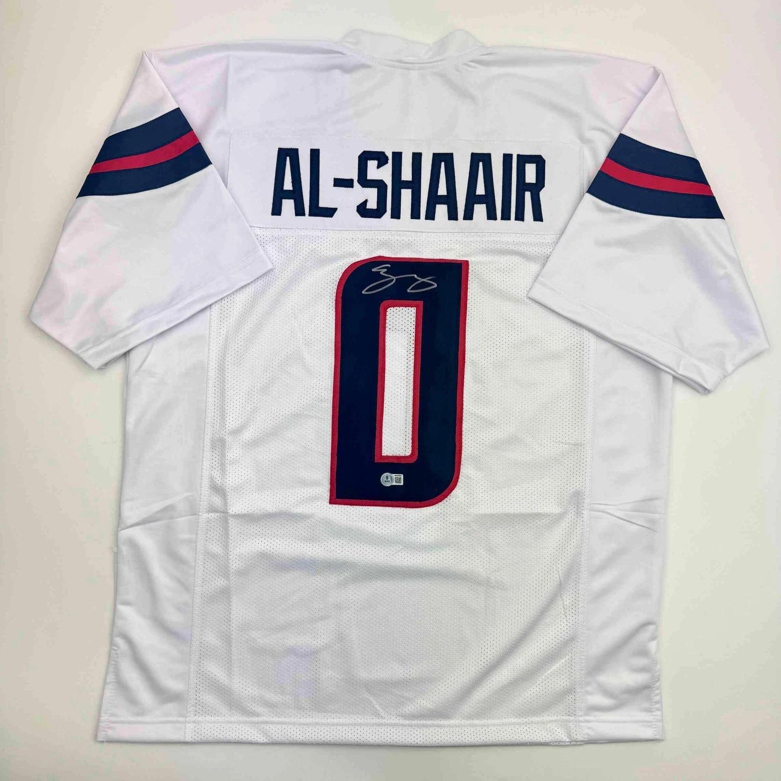 Autographed/Signed Azeez Al Shaair Houston White Football Jersey Beckett BAS COA