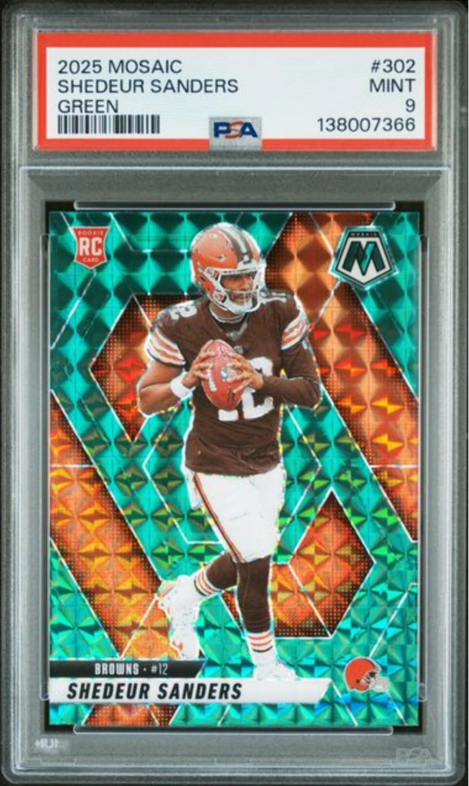 Graded 2025 Panini Mosaic Shedeur Sanders #302 Green Rookie RC Card PSA 9 Mint