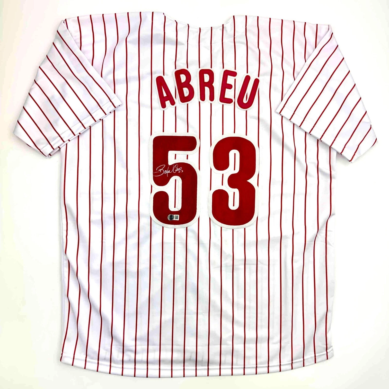 Autographed/Signed Bobby Abreu Philadelphia Pinstripe Jersey Beckett BAS COA