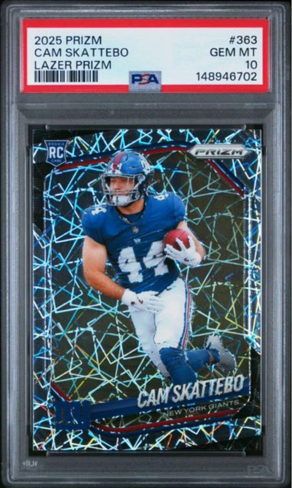 Graded 2025 Panini Prizm Cam Skattebo #363 Lazer Prizm Rookie RC Card PSA 10 Gem